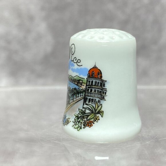 Porcelain Thimble Featuring Scenic "Nice" Design With Coastal Imagery France - Picture 3 of 9